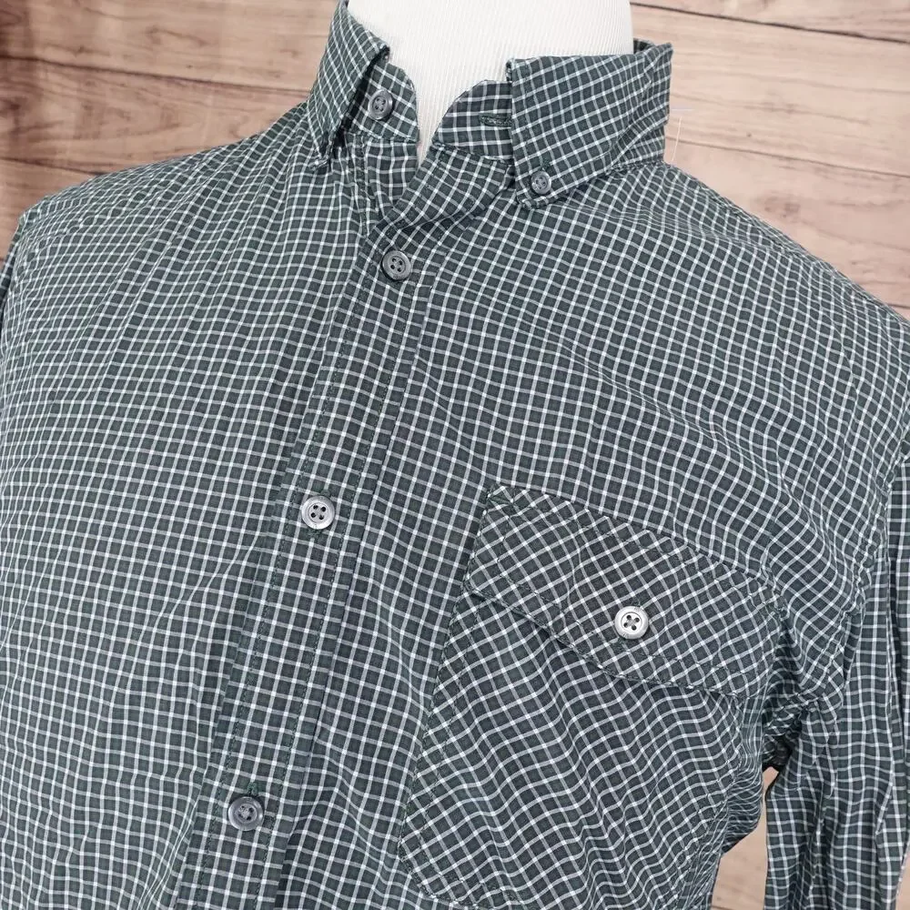 BANANA REPUBLIC LONG SLEEVE GREEN CHECK PLAID POCKET‎ BUTTON UP SHIRT L 16-16.5
